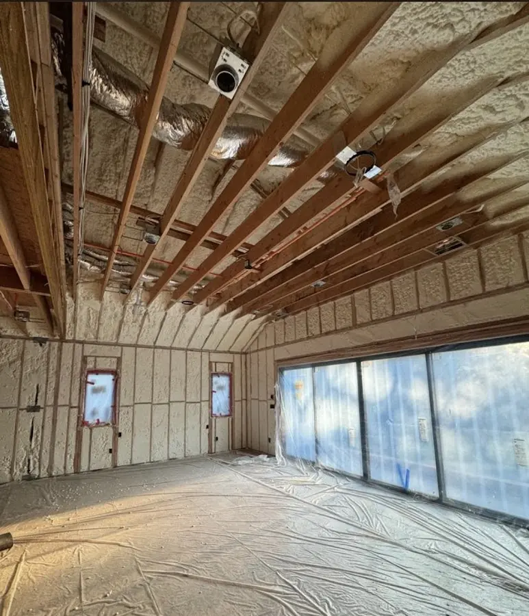 Interior walls and ceiling insulated with spray foam during new construction in Luling